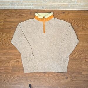 ORVIS STOWE LAMBSWOOL LEATHER 1/4 ZIP PULLOVER SWEATER